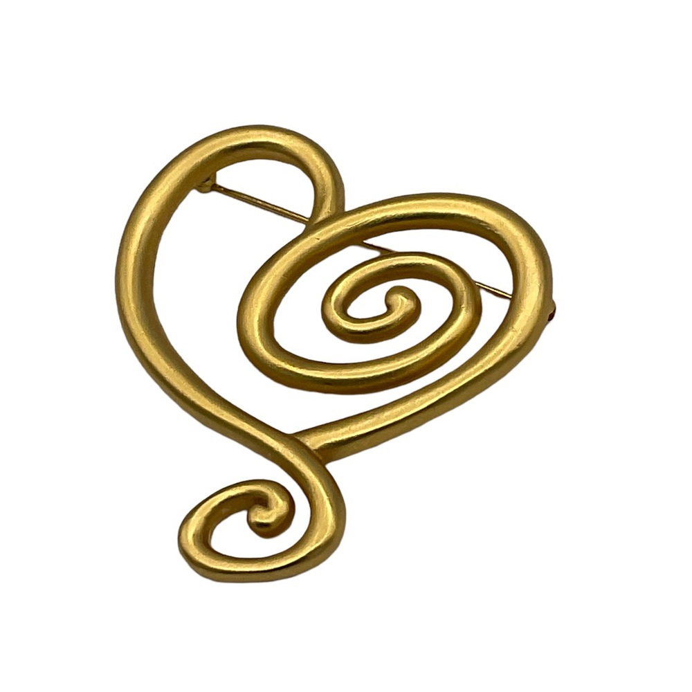 Vintage Gold-Tone Swirl Open Heart Brooch Pin